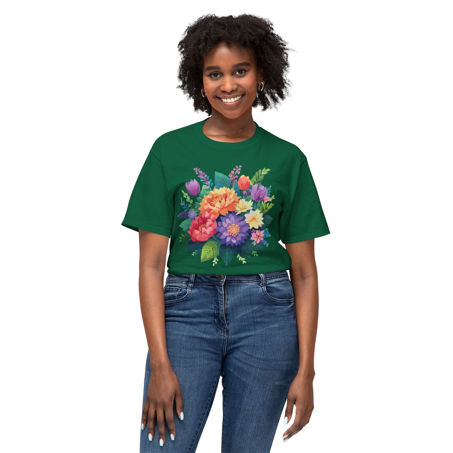 Unisex HD Cotton Art Print T Shirt Floral Design Tee Vintage Flowers Tee Shirt Made in USA