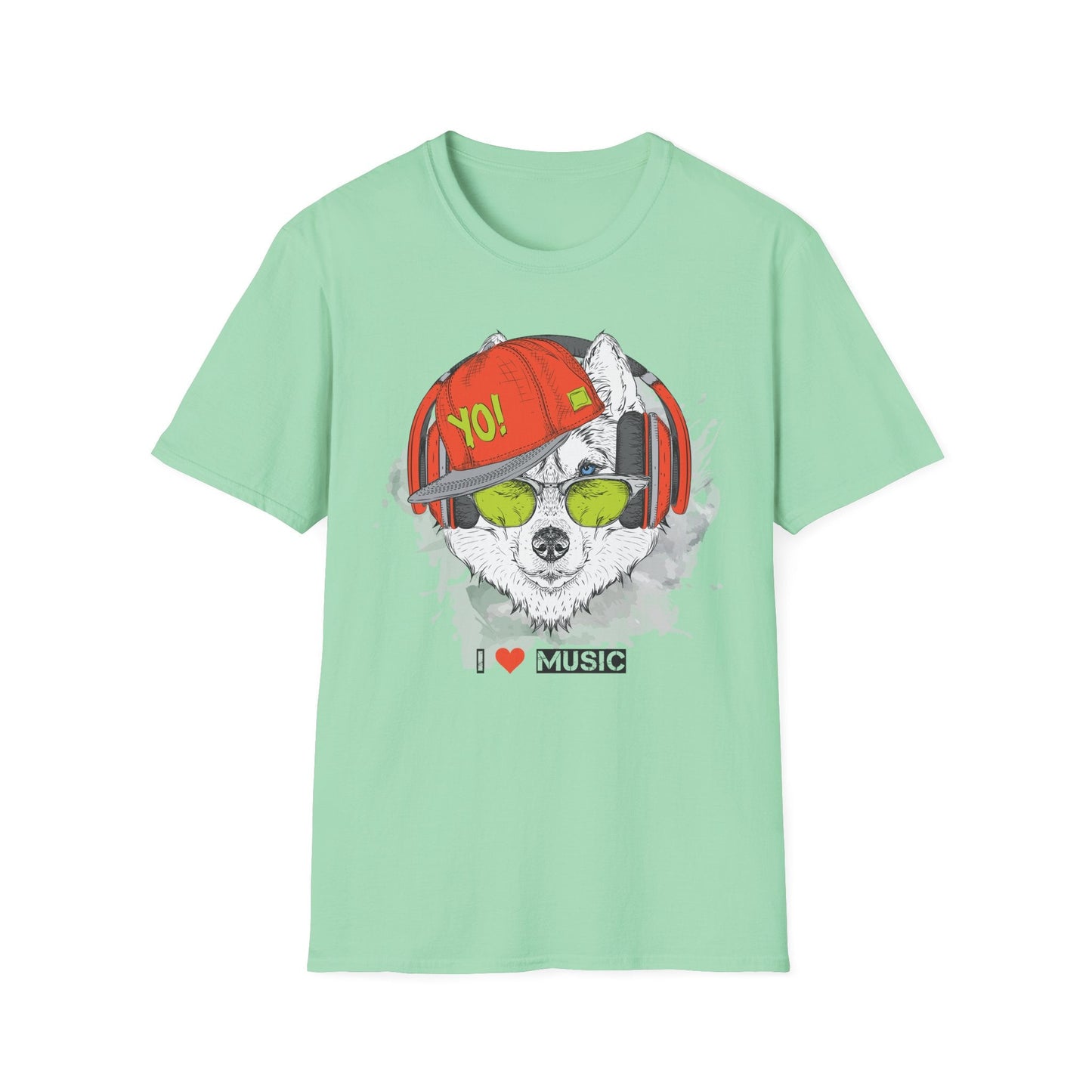 Unisex Music Animals Short Sleeve T Shirt With Headphones For Music Lovers Gildan 64000