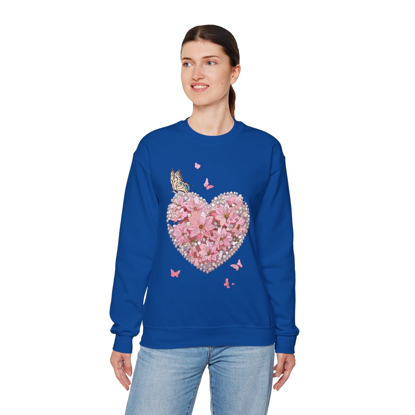 Unisex Floral Heart Sweatshirt with Love Floral Design for Valentines Day Gift Idea