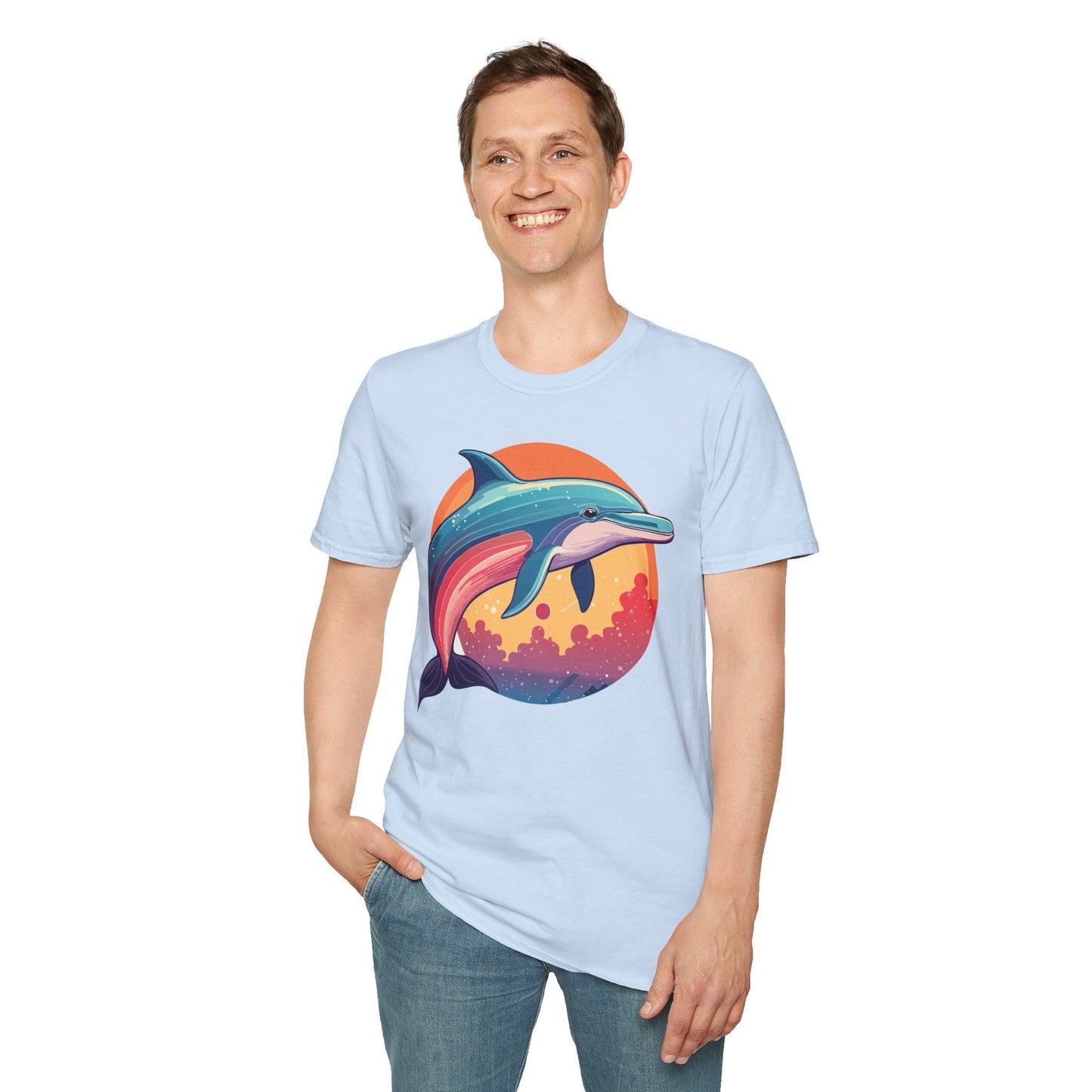 Dolphin Shirt For Unisex Adults Gildan Softstyle 64000 Ring Spun Cotton Tee Fish Tee