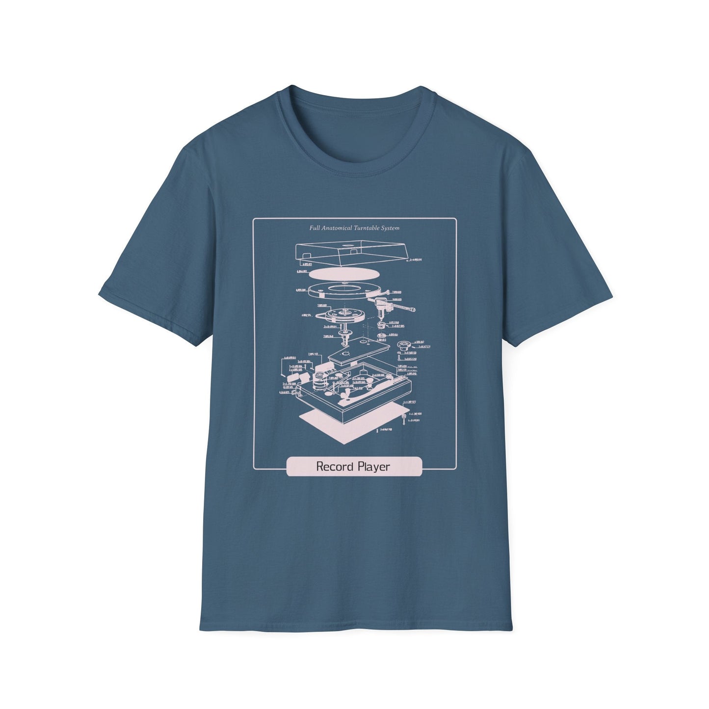 Record Player Blueprint T-Shirt Unisex Cotton Retro Vinyl Turntable Diagram Tee