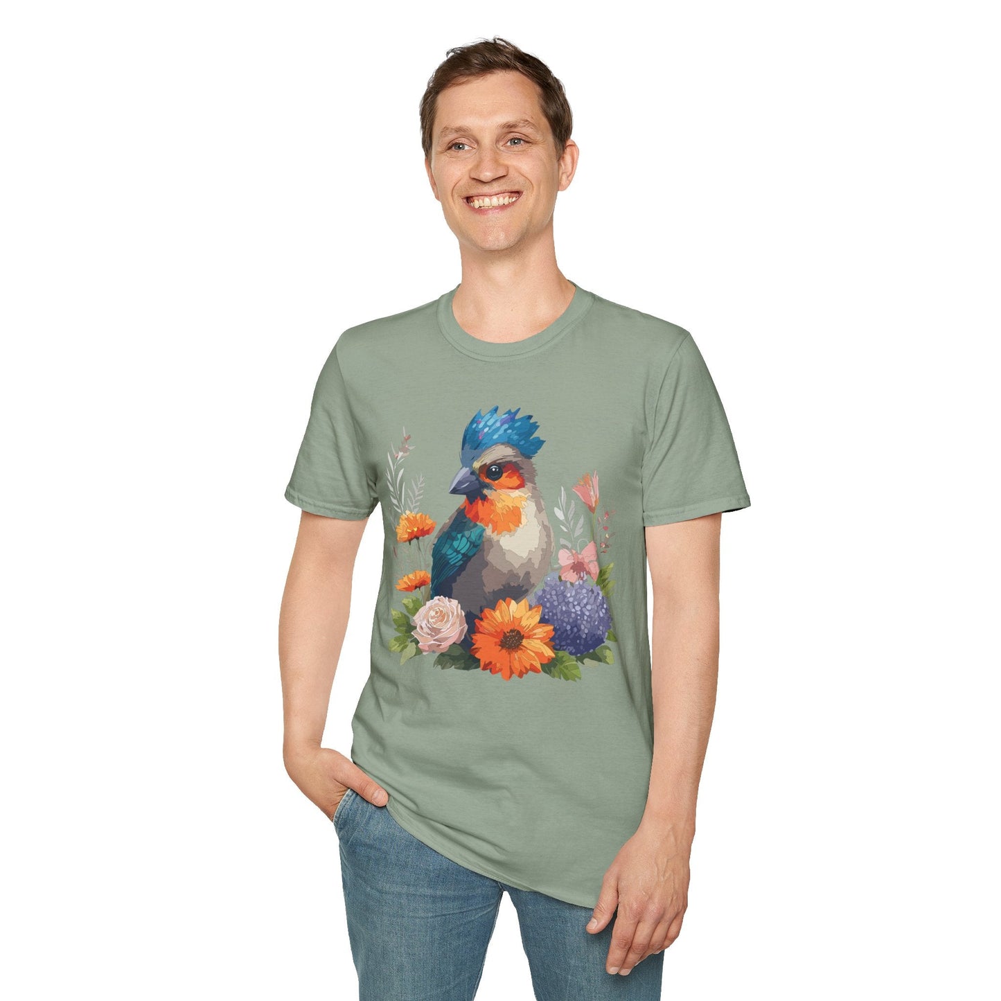 Floral Bird T Shirt Unisex Softstyle Tee 100 Percent Ring Spun Cotton Gildan 64000