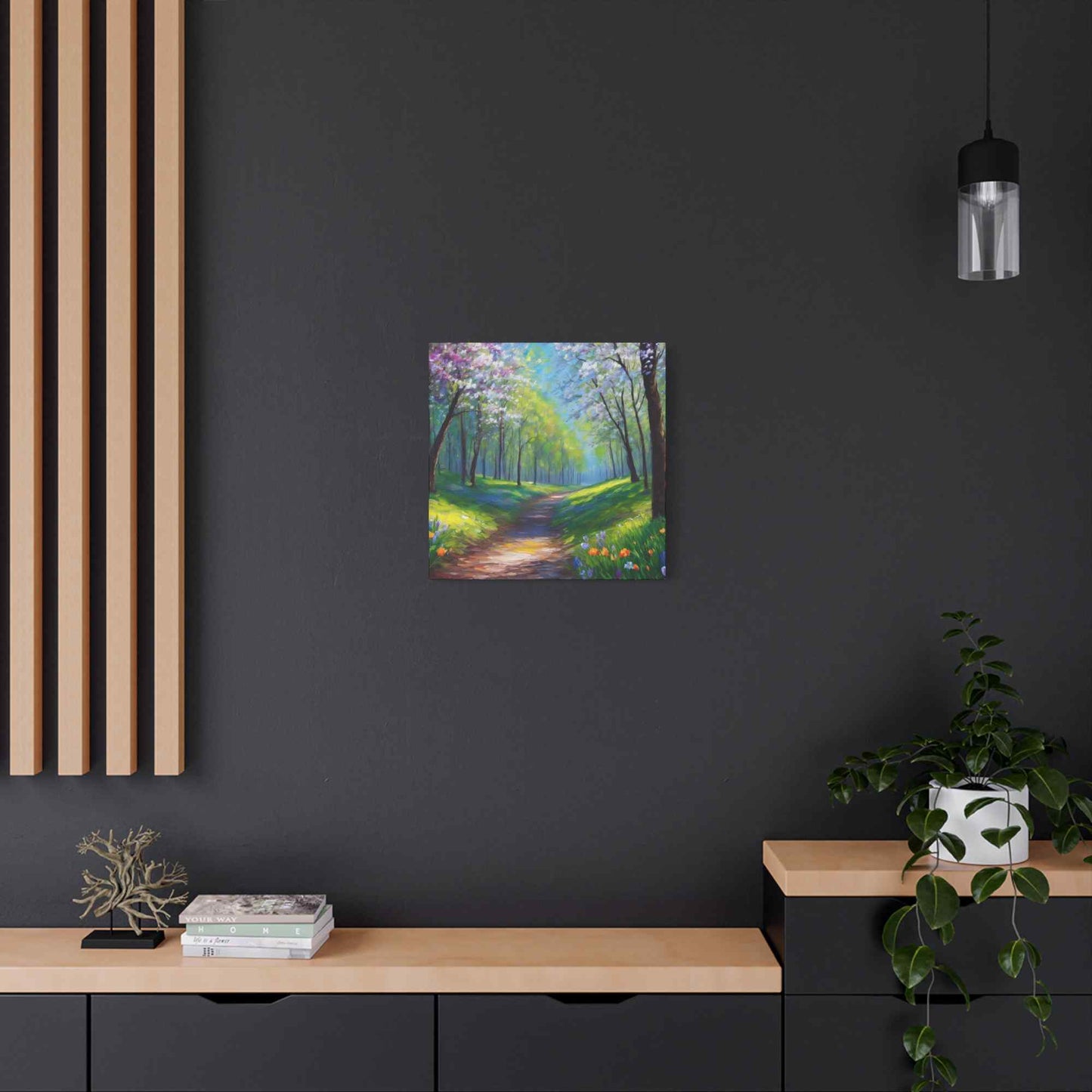 Spring Forest Print Canvas, Oil Paint Print 20x20, 24x24, 30x30, 32x32, 36x36 Art Design Print Pine-Wood Inner Frame MC-95