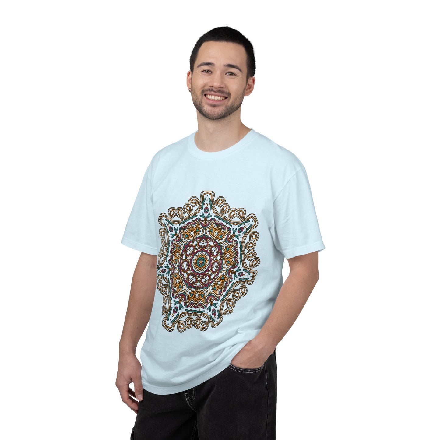 Unisex Garment Dyed Cotton T-Shirt with Mandala Graphic Design
