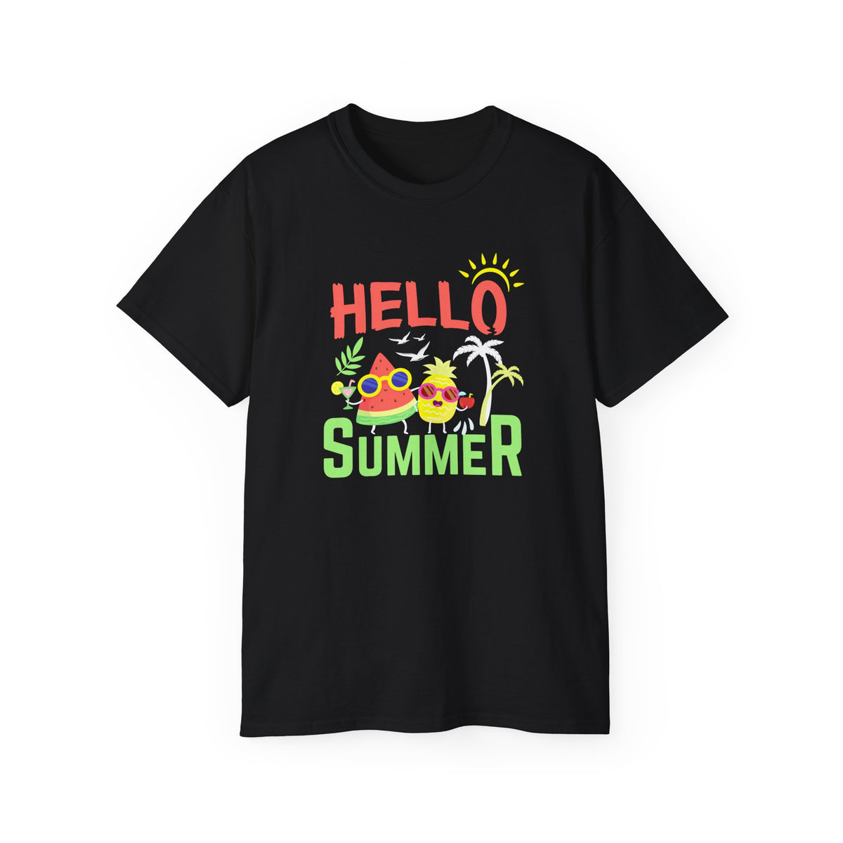 Hello Summer T-Shirt | Sunglasses Pineapple Palm Tree Summer Tee