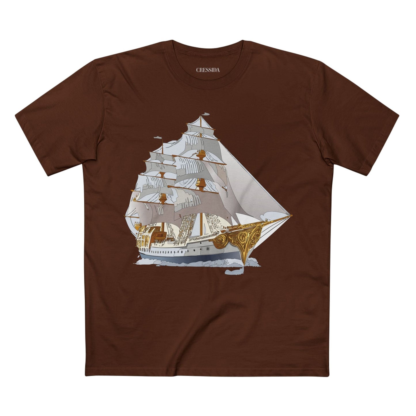 Ship Graphic Unisex 100 Cotton T-Shirt with Gold Frigate Art Design 8