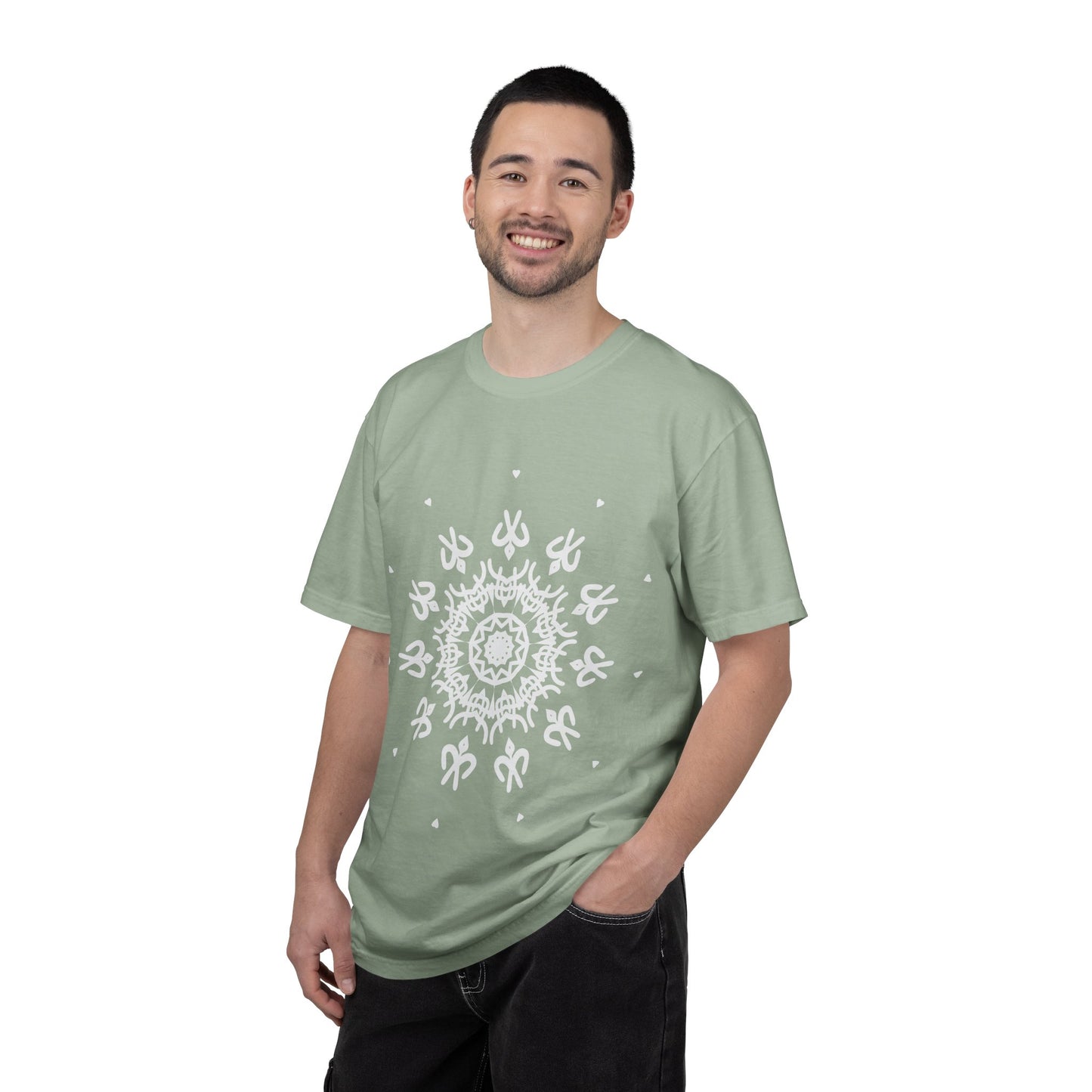 Unisex Garment Dyed Cotton T-Shirt with Mandala Graphic Design