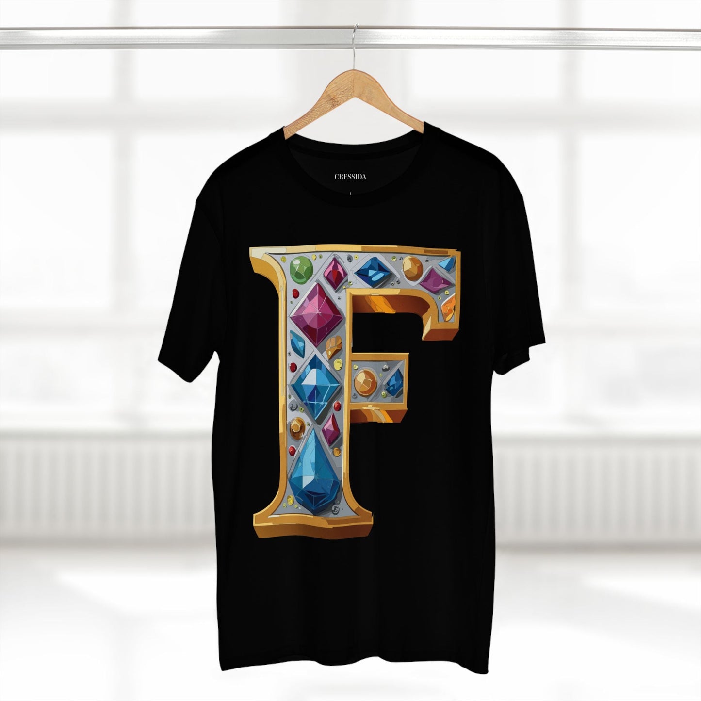Letter F Graphic Design Tee Unisex 100 Cotton With Antique Gold Letters Artwork T-Shirt
