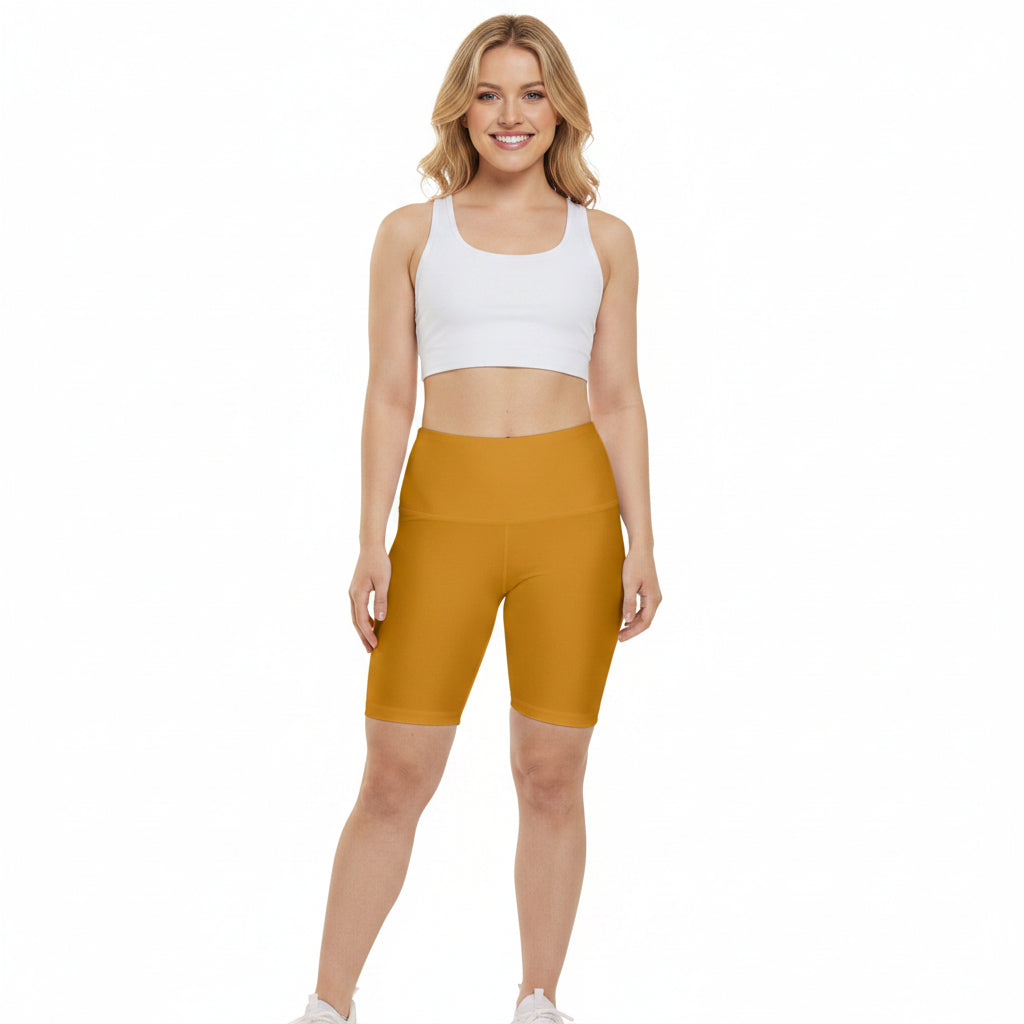 Harvest Bronze Women's High-Rise Workout Shorts — Solid Mustard Active Bike Shorts
