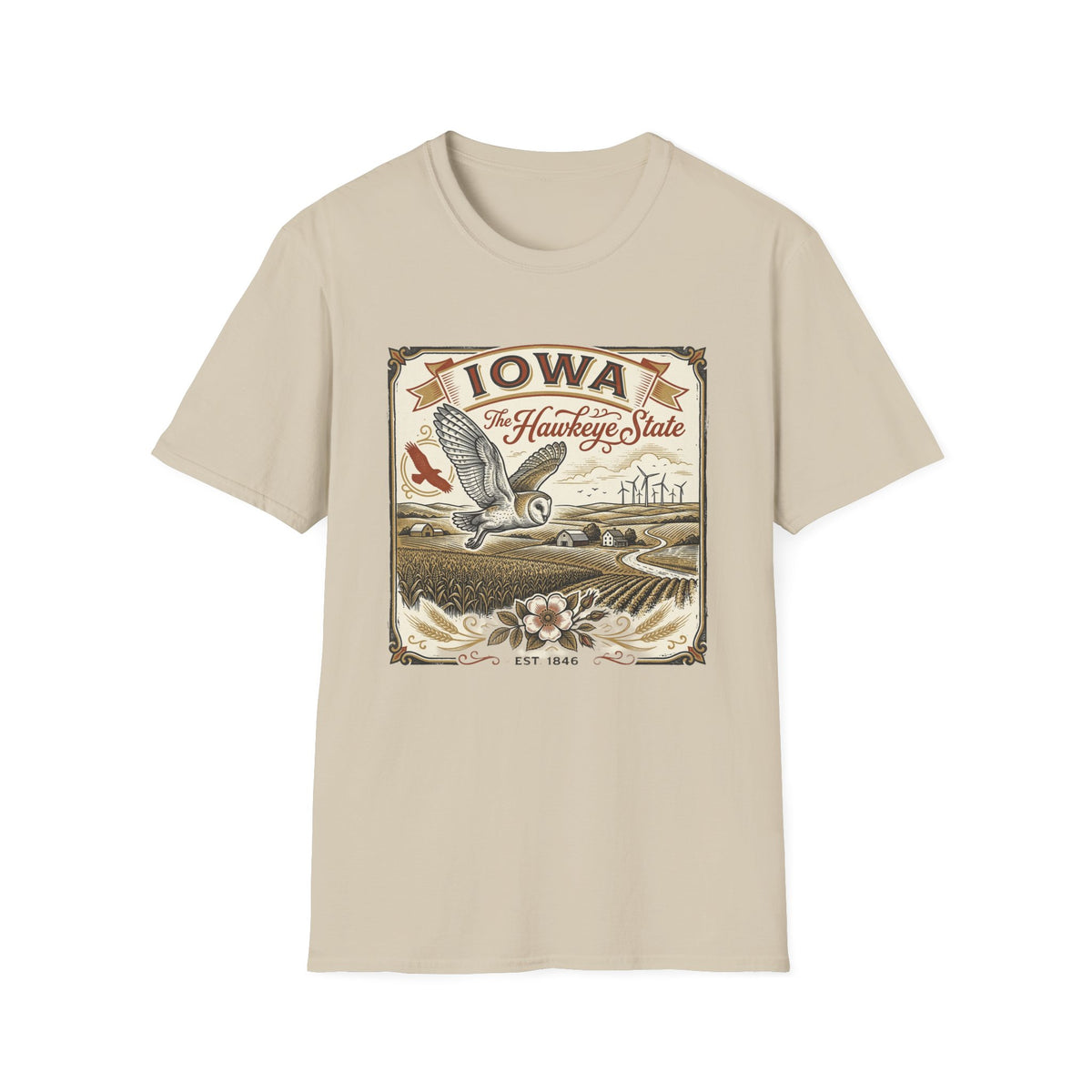 Iowa Hawkeye State Vintage Travel Tourist Graphic Design Unisex 100 Cotton Gildan T-Shirt