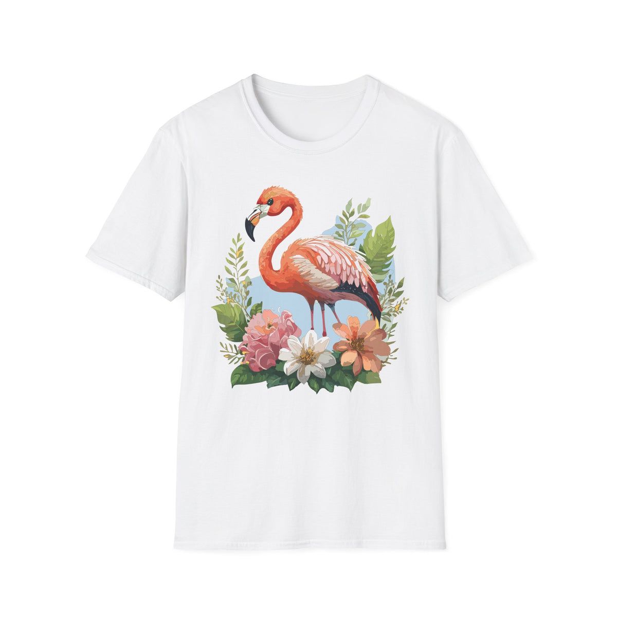Pink Flamingo Illustration T-Shirt | Tropical Bird Floral Design
