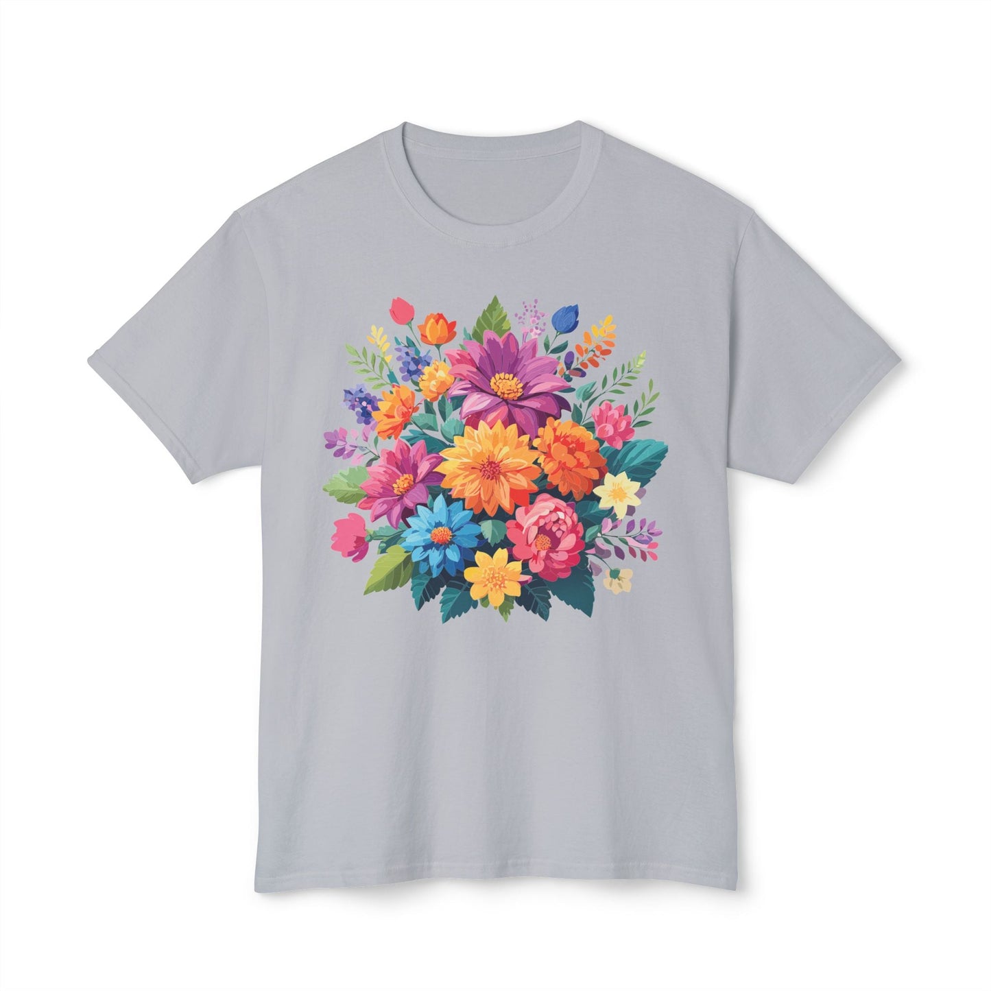 Unisex HD Cotton T Shirt With Floral Art Print Vintage Flowers Tee For Everyday Style