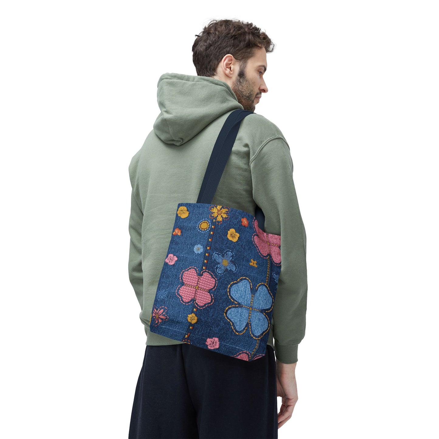 Denim Fabric Imitation Print Unisex Canvas Bag Poly Spun 3 Sizes Tote Bag 129