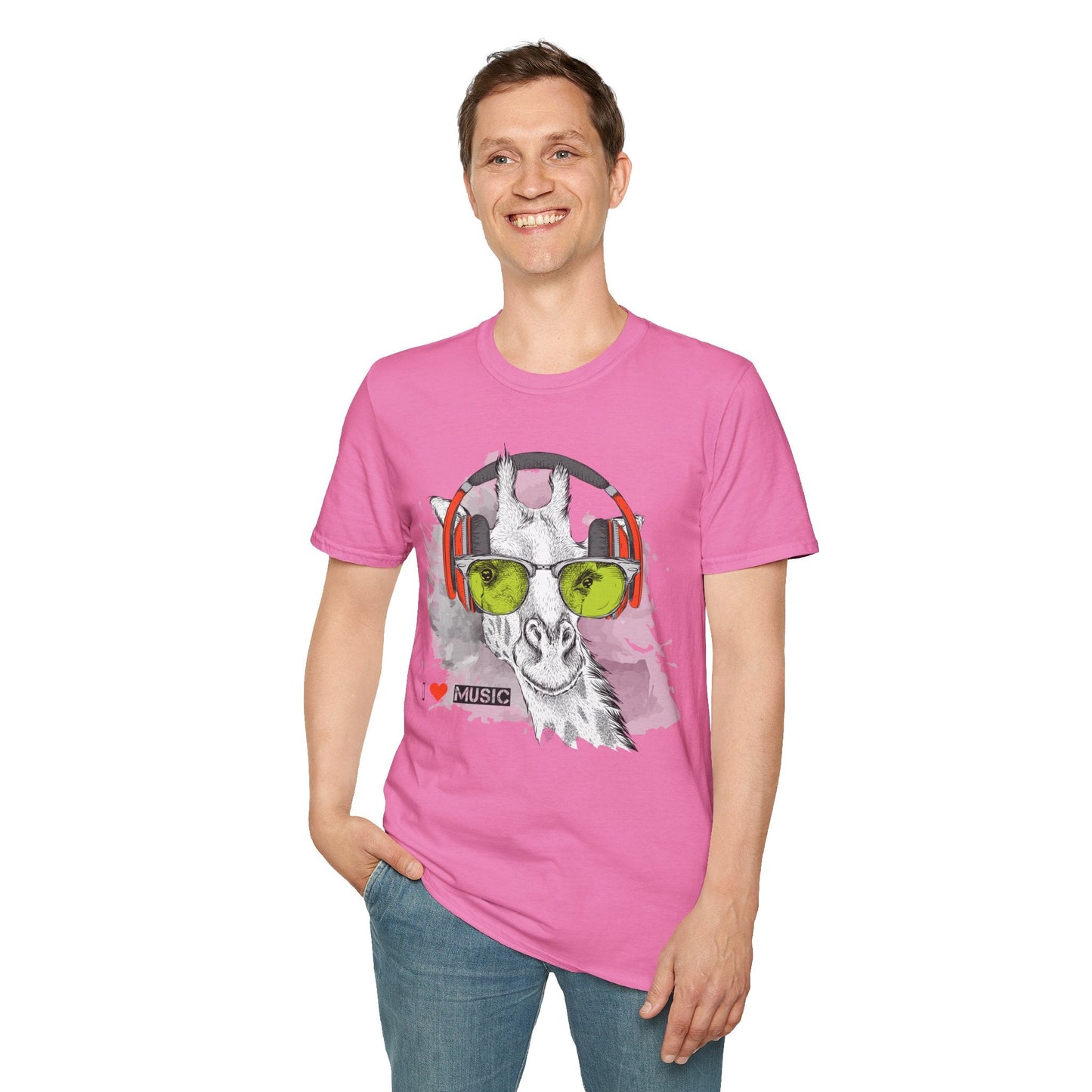 I Love Music Animals Shirt With Headphones Unisex Gildan Softstyle 100 Percent Ring Spun Cotton Tee