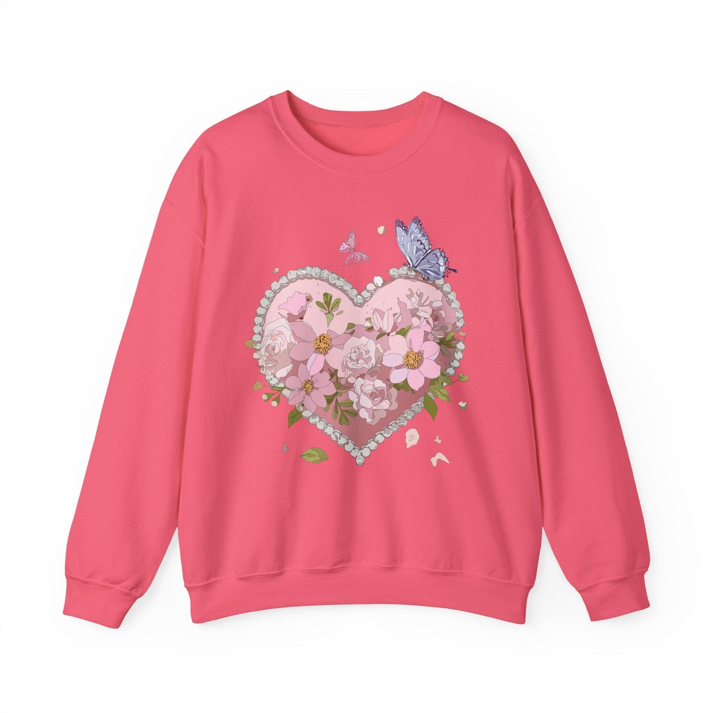 Floral Heart Sweatshirt for Unisex Valentines Day Crewneck Heart Floral Print Gift