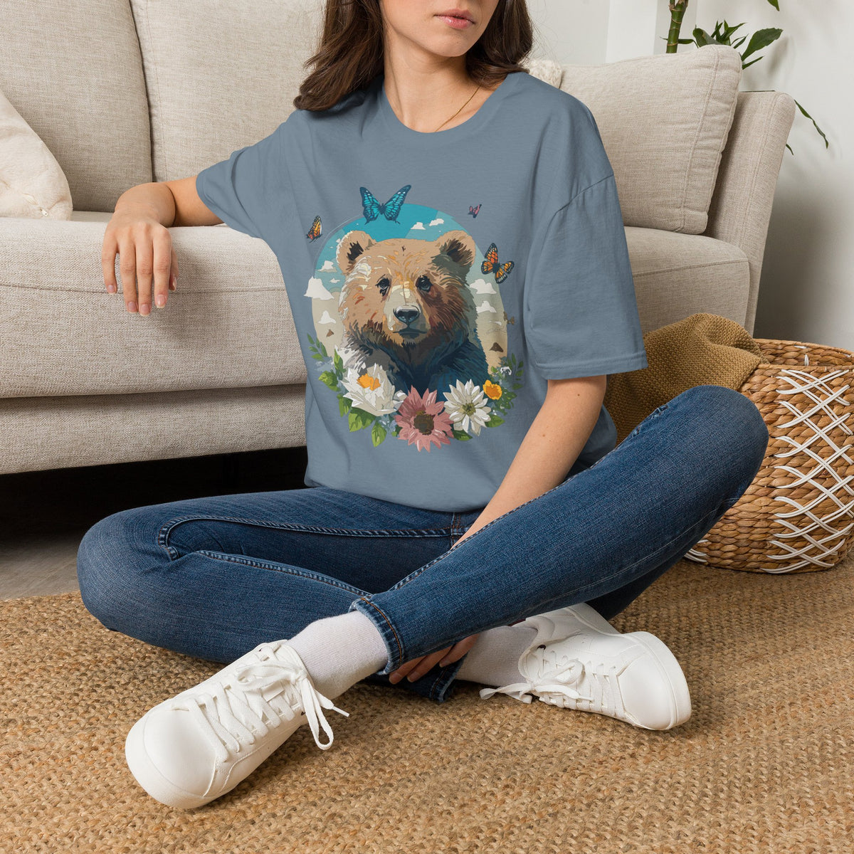 Floral Bear Wildlife Graphic Tee Unisex 100 Cotton Gildan T-Shirt