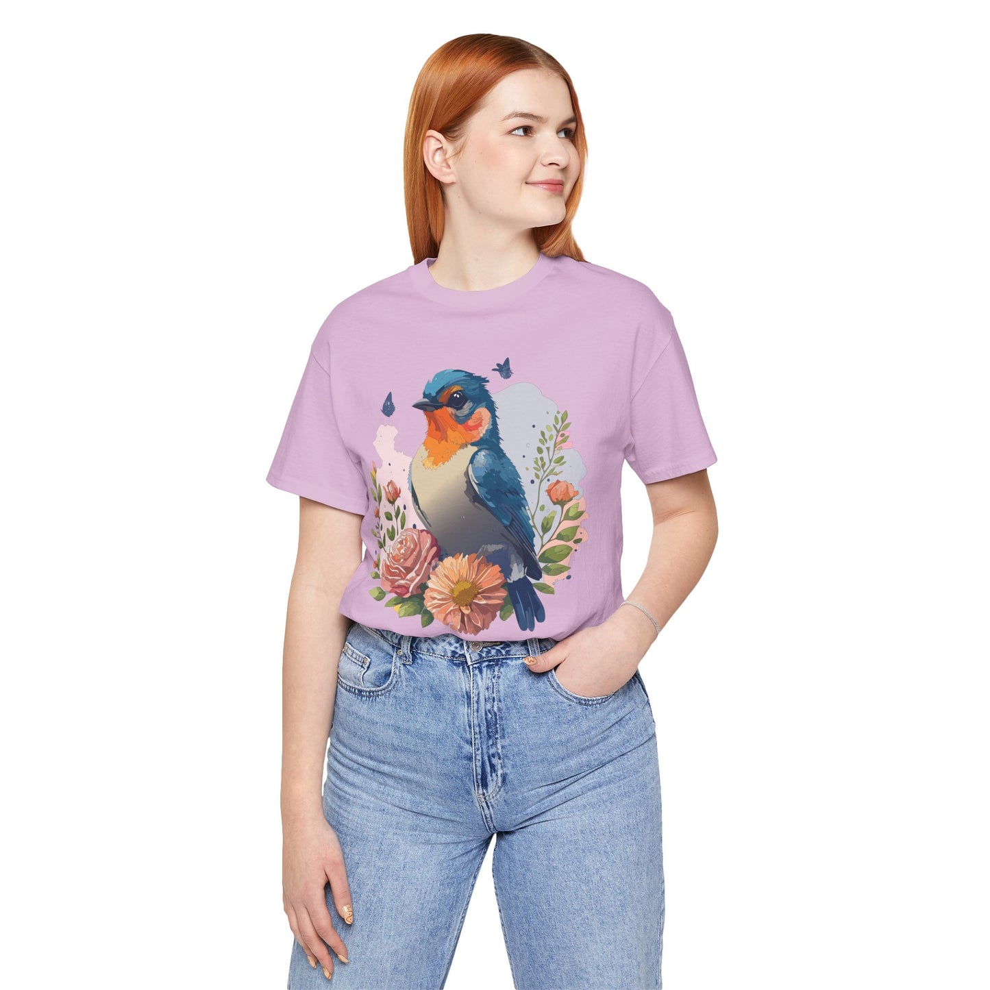 Floral Bird Tee, Animal Shirt, Bird Shirt, Floral Tee, Flower T-shirt, T-Shirt with Animal