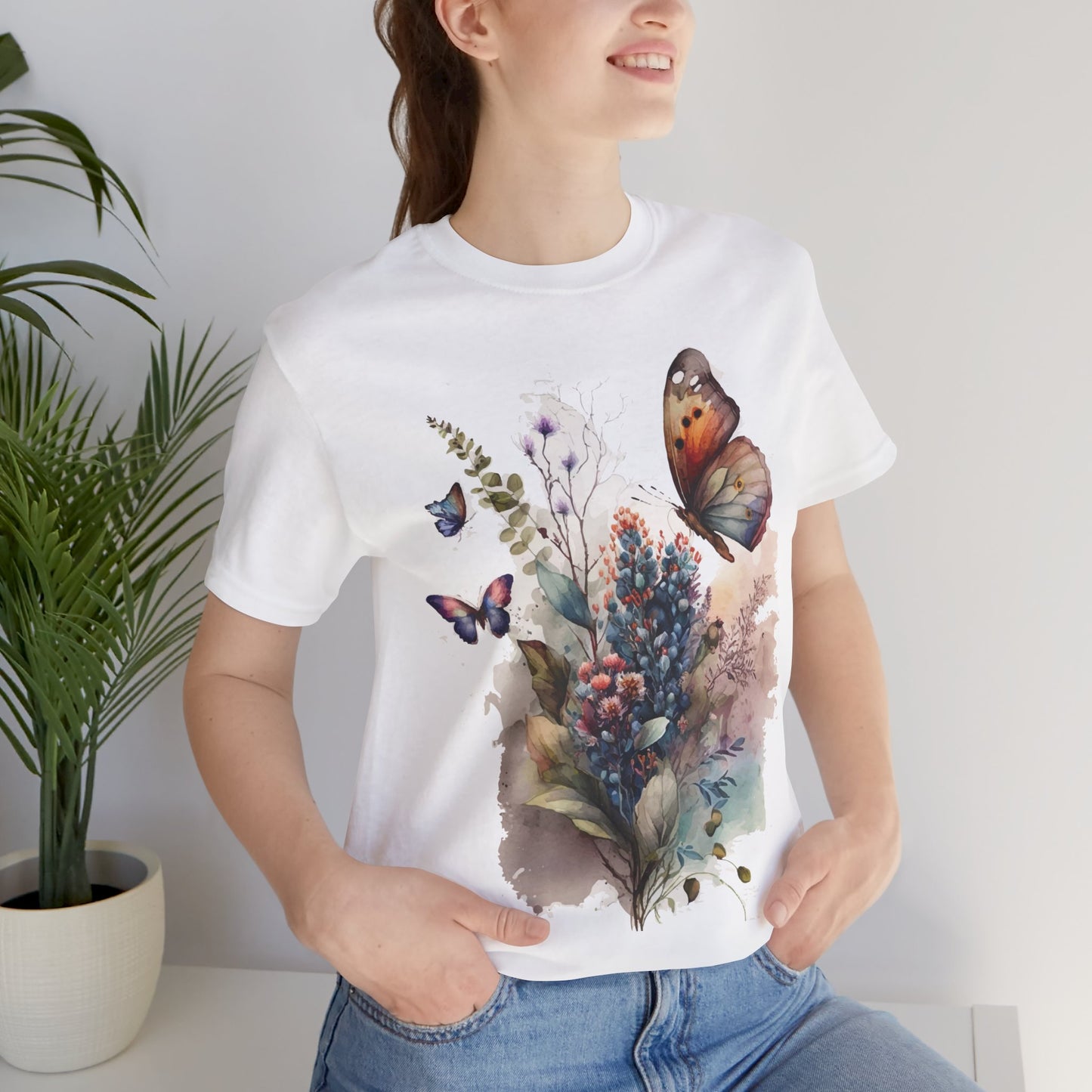 Cotton Tee Shirt with Butterfly Prints