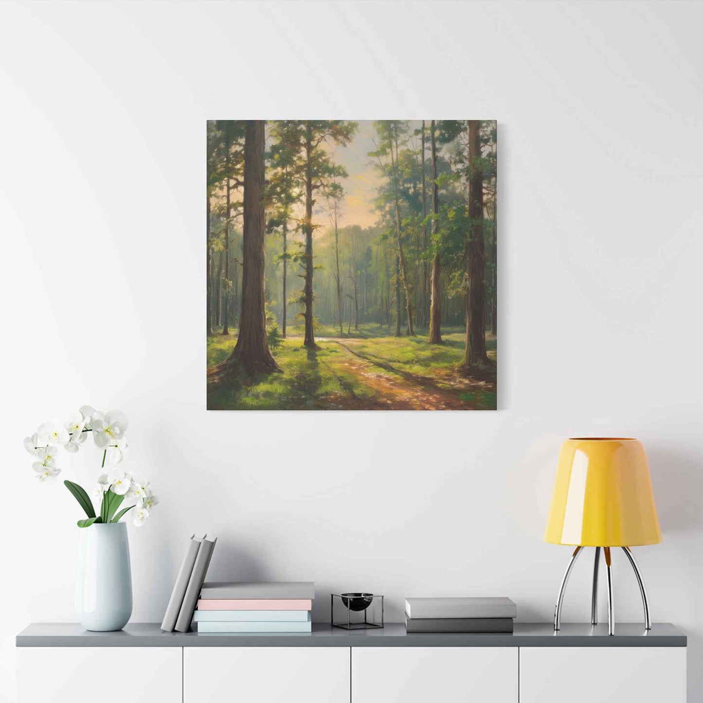 Forest Print Canvas, Trees Oil Paint Print 20x20, 24x24, 30x30, 32x32, 36x36 Art Design Print Pine-Wood Inner Frame MC-69
