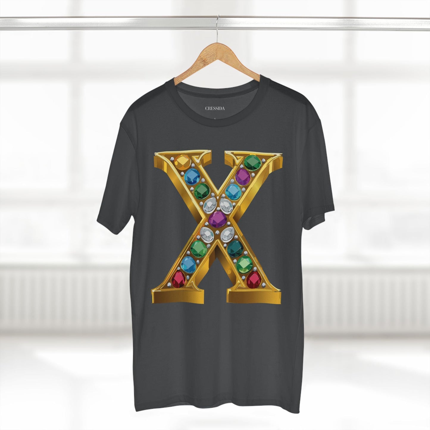 Letter X Graphic Design Tee Unisex 100 Cotton With Antique Gold Letters Artwork T-Shirt