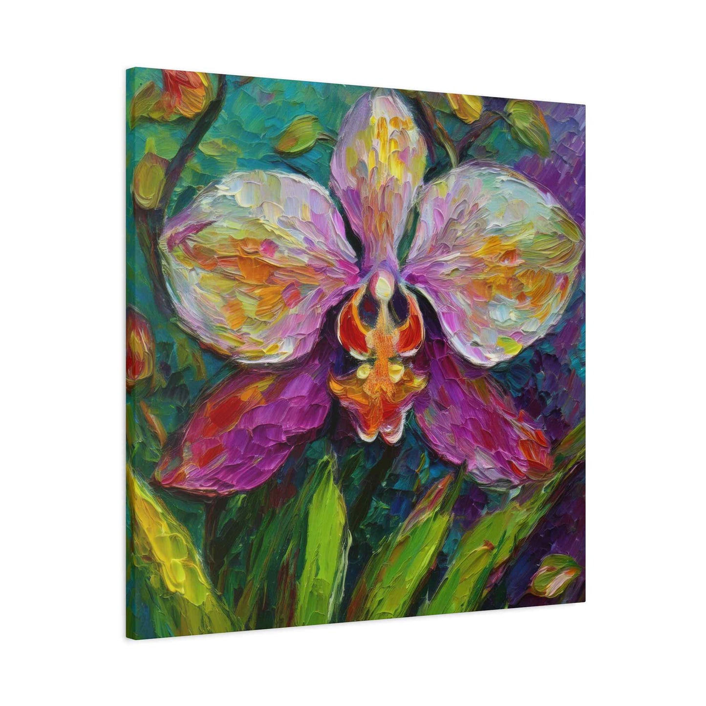 Purple Orchid Print Canvas, Floral Oil Paint Print 20x20, 24x24, 30x30, 32x32, 36x36 Art Design Pine-Wood Inner Frame MC-129