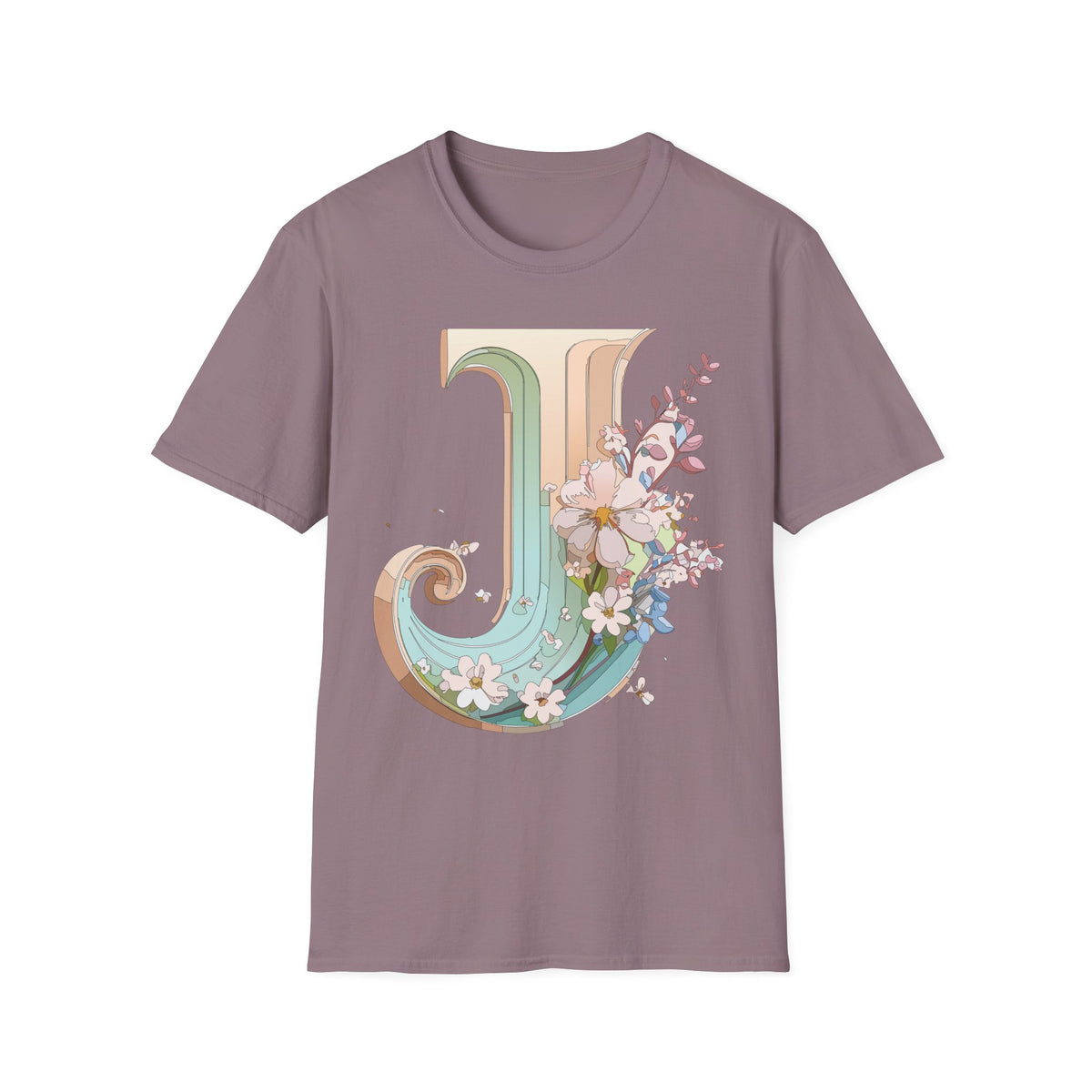 Floral Letter J monogram T-Shirt | Vintage pastel initial tee
