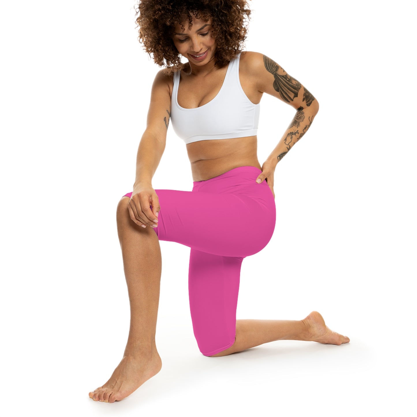 Deep Pink Color Women's Brushed Suede Poly Span Casual Capri Leggings XS-2XL