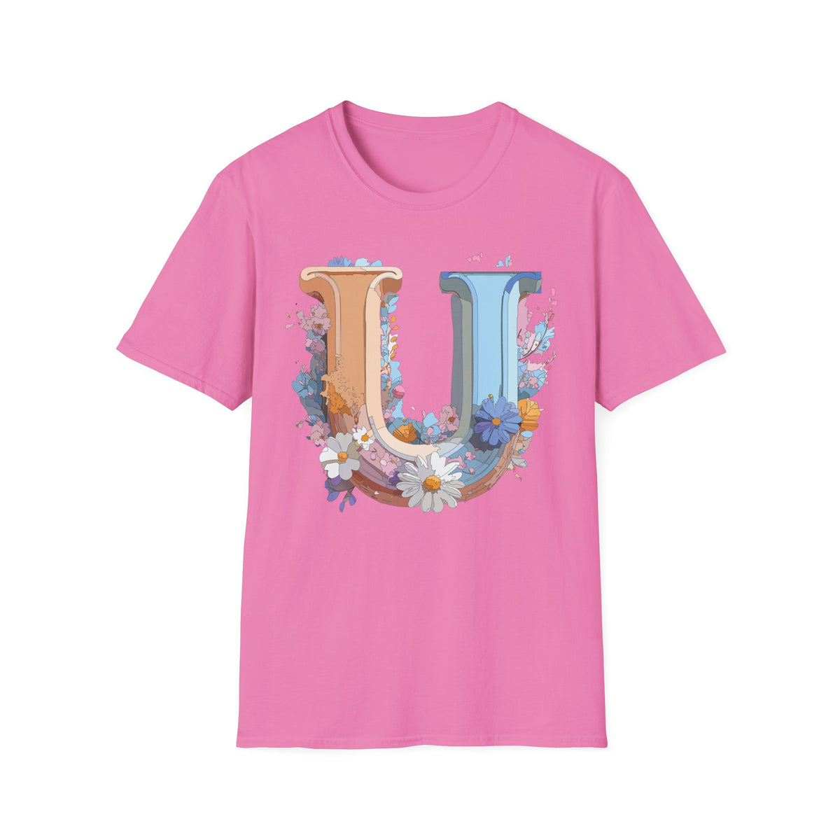Floral Decorative Letter U T-Shirt | Initial Monogram Tee