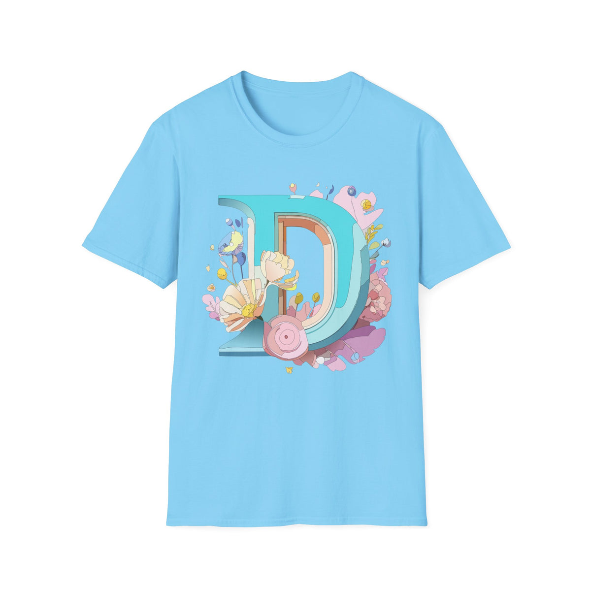Floral Letter D T-Shirt | Monogram Initial D Tee, Botanical Alphabet Design