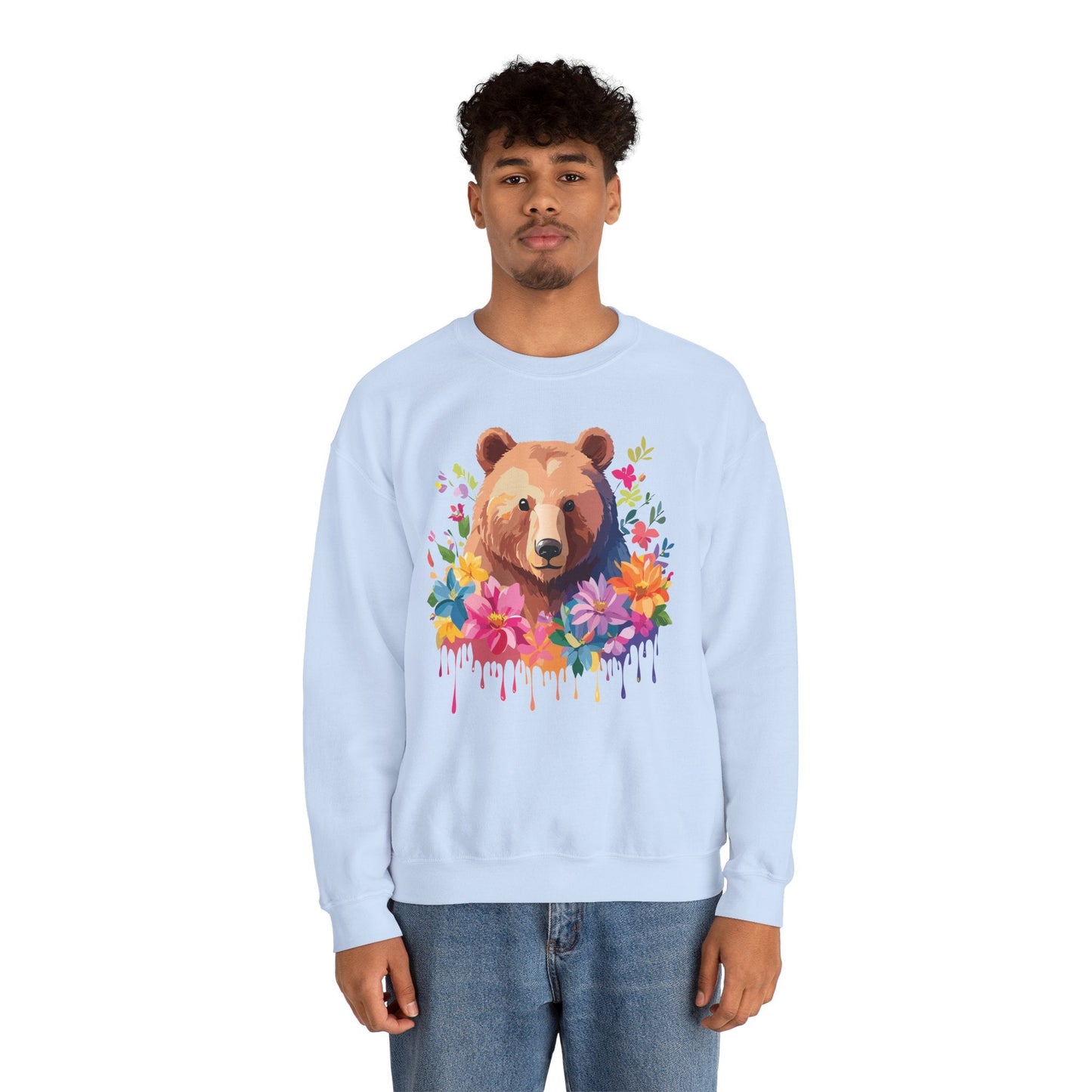 Unisex Floral Bear Sweatshirt With Art Design Animals Sweatshirt