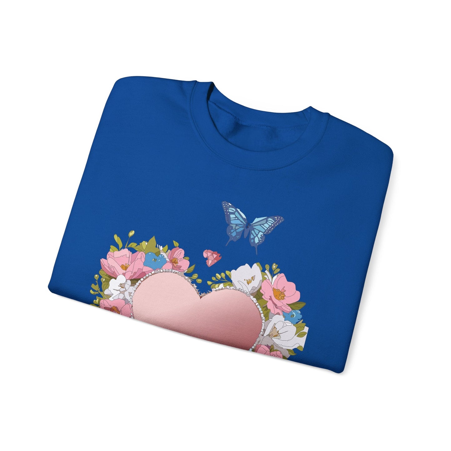 Unisex Floral Heart Sweatshirt Valentines Day Love Crewneck Gildan 18000 50/50 Cotton Polyester