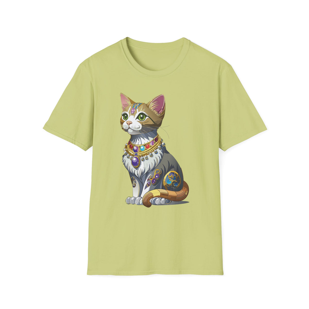 Regal Jewel-Studded Cat T-Shirt | Colorful Crowned Cat Illustration