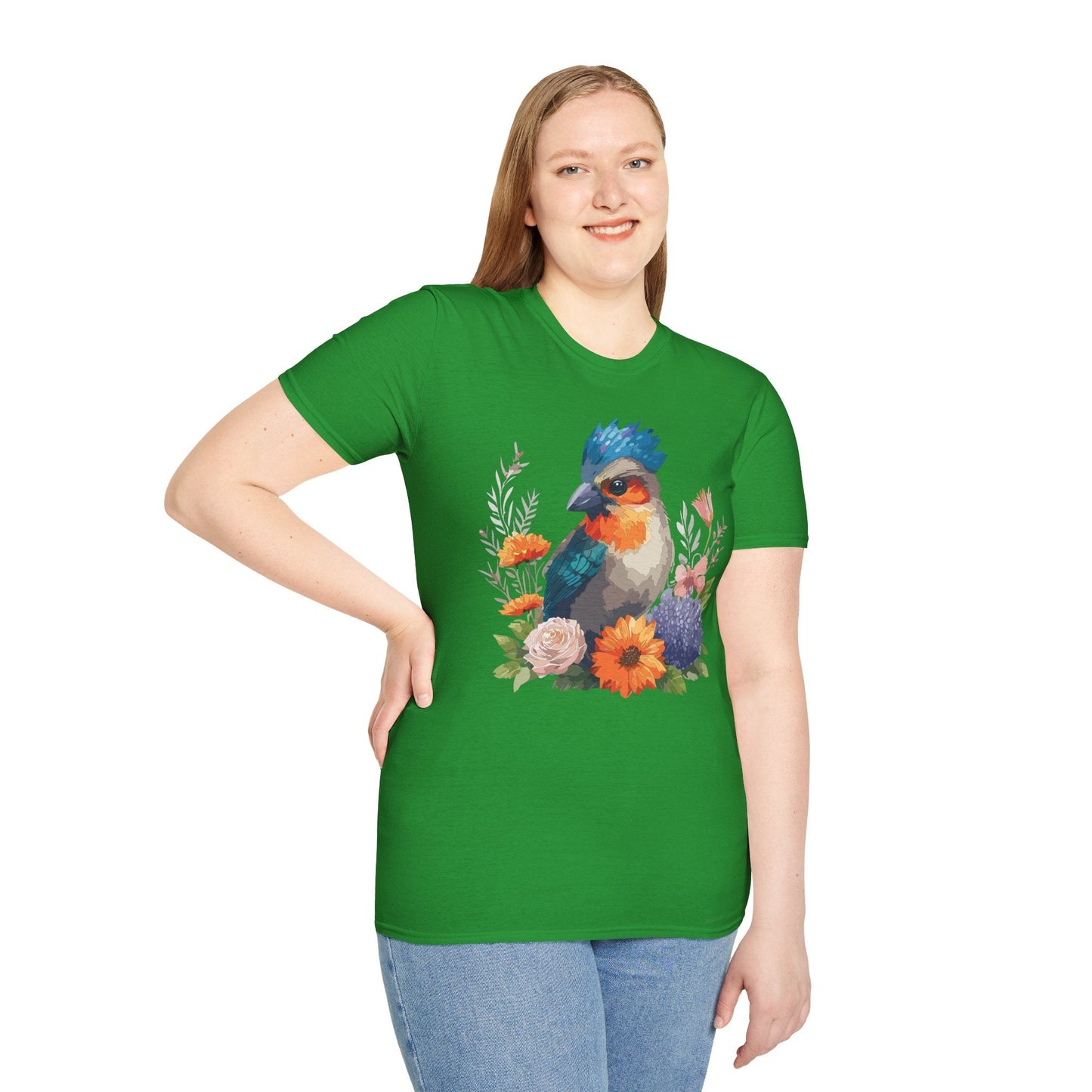 Floral Bird T Shirt Unisex Softstyle Tee 100 Percent Ring Spun Cotton Gildan 64000