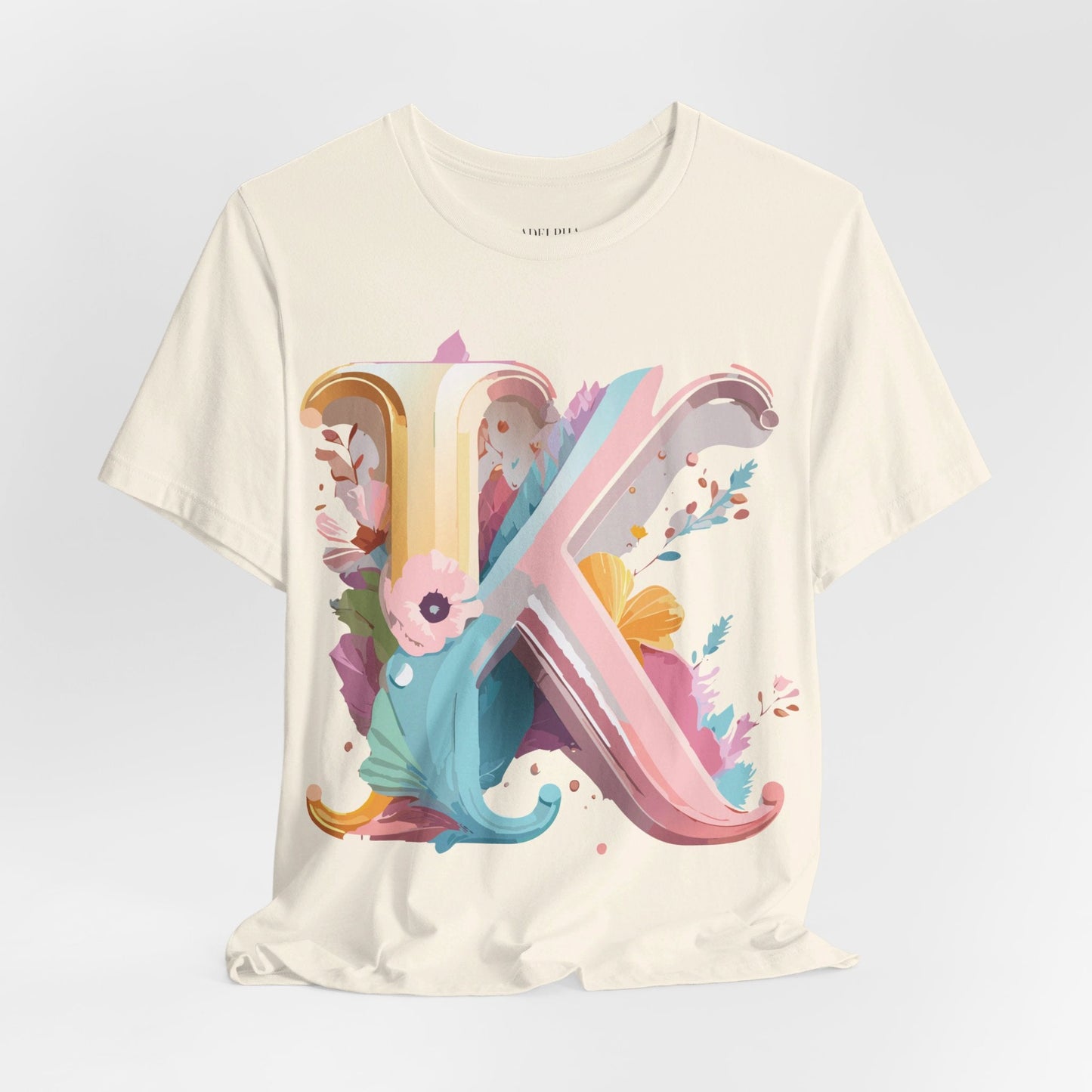 Letter K Graphic Tee Unisex Vintage Inspired Art Design Short Sleeve Shirt Adelpha