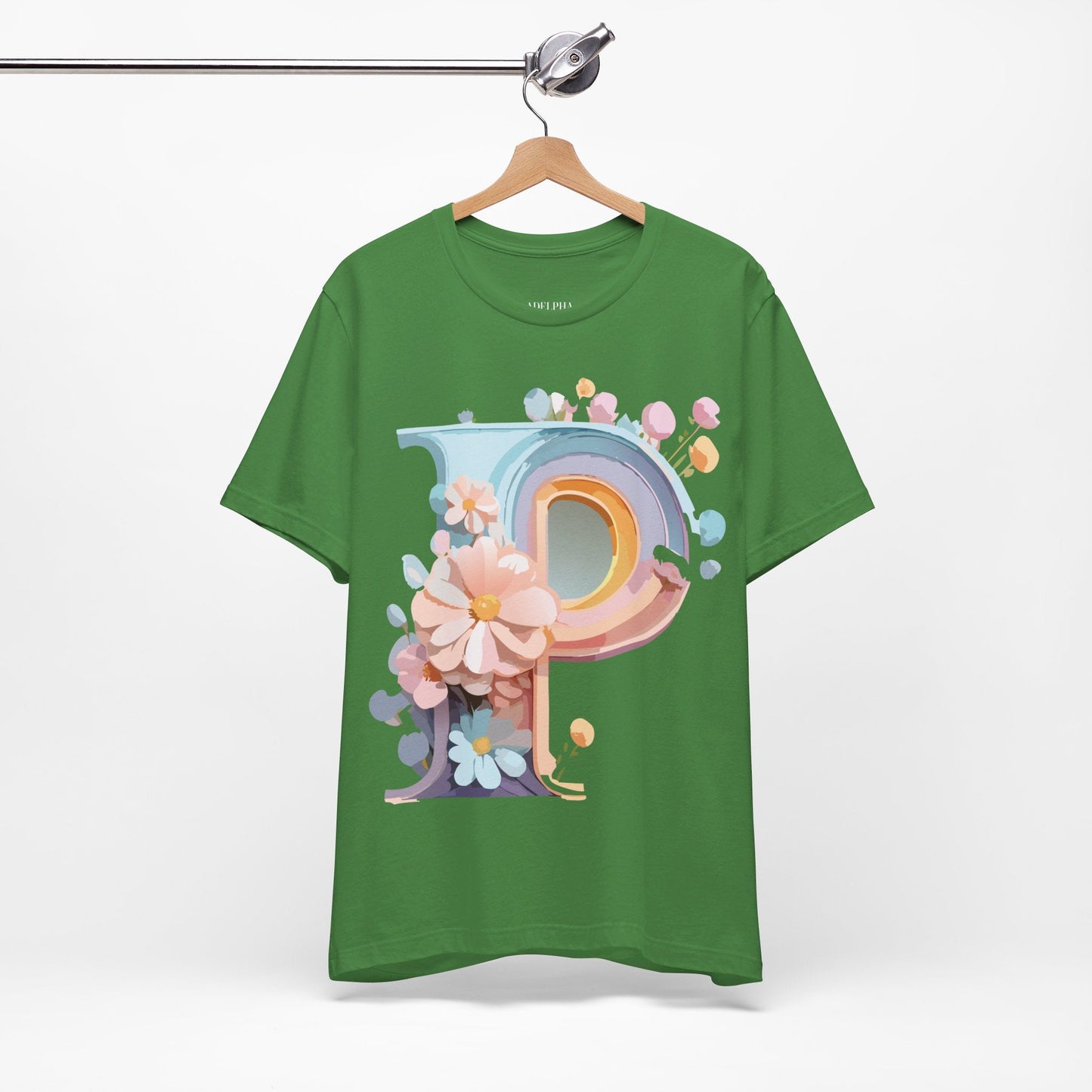 Letter P Shirt Graphic Tee Unisex Short Sleeve Vintage Inspired Art From Adelpha