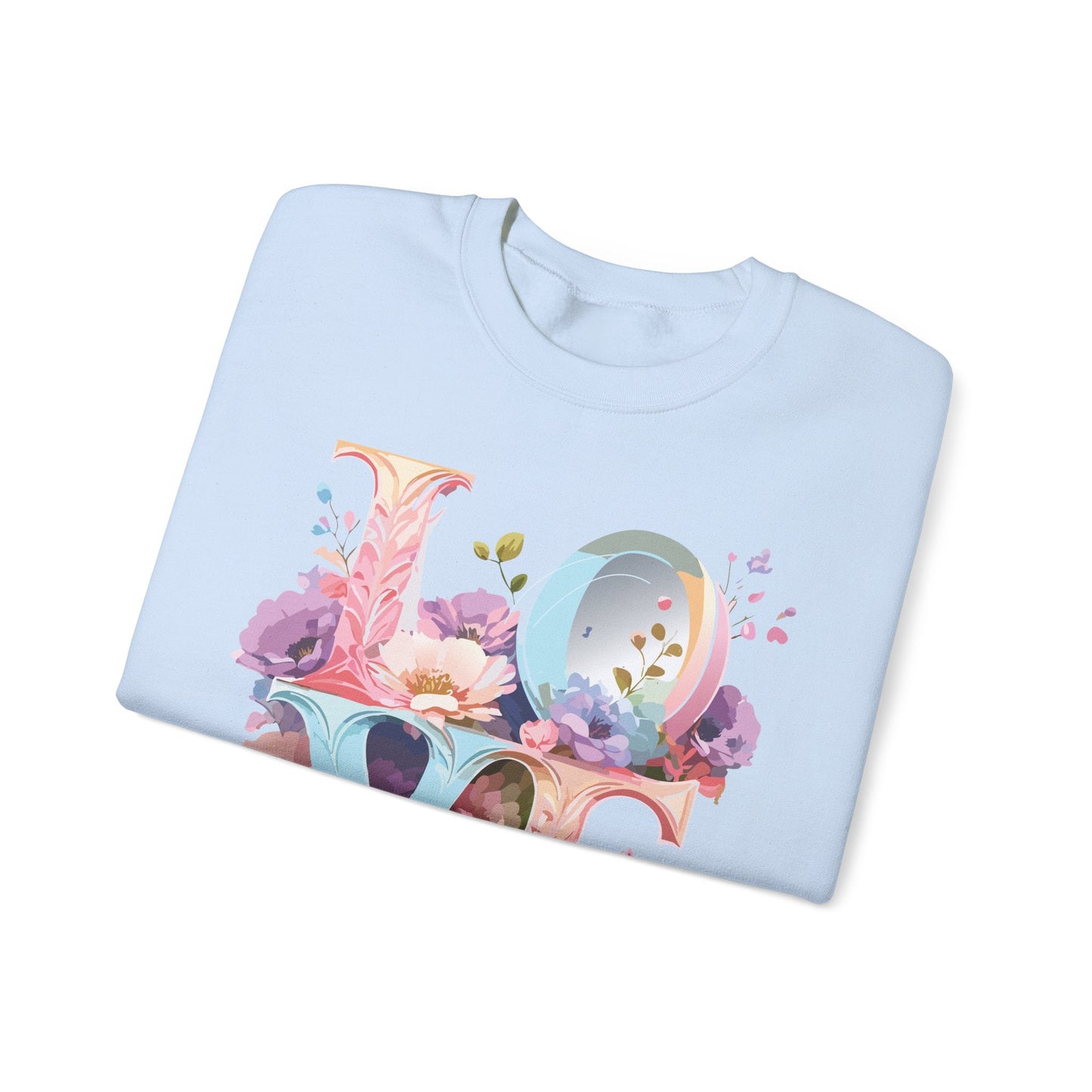 Floral Love Sweatshirt Unisex Crewneck Fifty Fifty Cotton Polyester Valentine Gift