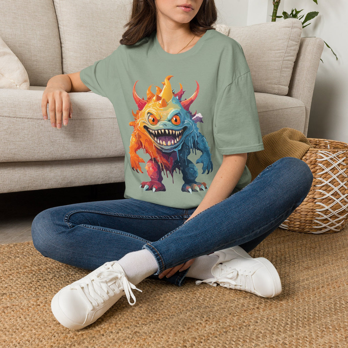 Colorful Monster T-Shirt — Vibrant Rainbow Creature Cartoon Graphic Tee Unisex 100 Cotton Gildan T-Shirt