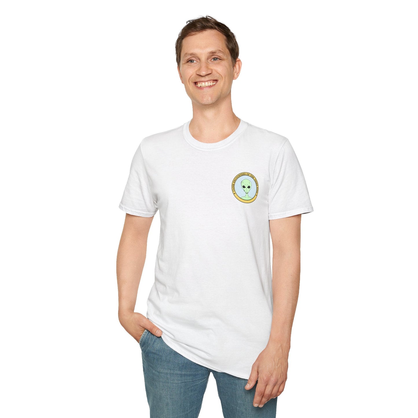 Alien Badge TShirt  Small Chest Logo I Believe Retro Space Tee