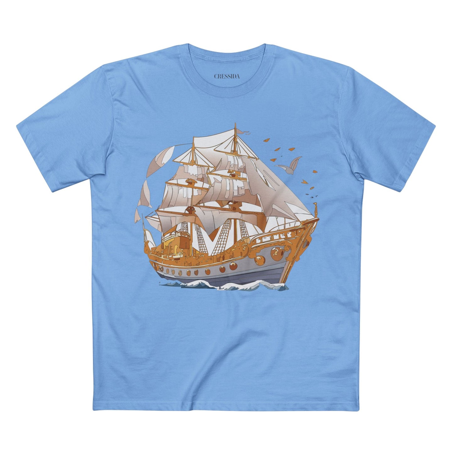 Ship Graphic Unisex 100 Cotton T-Shirt with Gold Frigate Art Design 1
