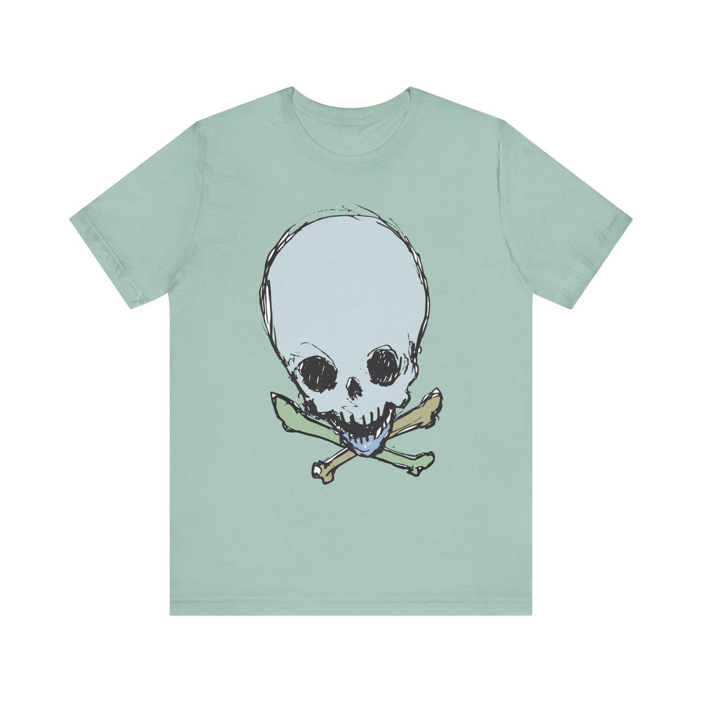 Lt Blue Skull Graphic Design Tee, Skull Shirt, Vintage Tees, Art Design T-Shirt, Vintage Graphic Tee, Art Shirts with Skulls