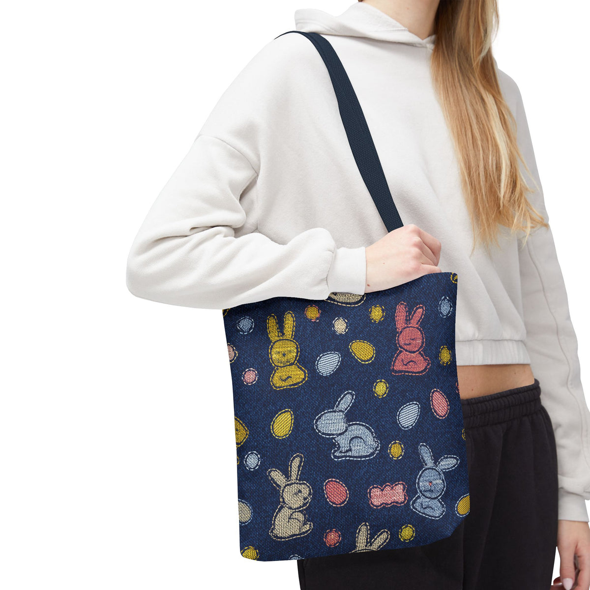 Easter Graphic Design Denim Fabric Imitation Print Unisex Canvas Bag Poly Spun 3 Sizes Tote Bag 204-1