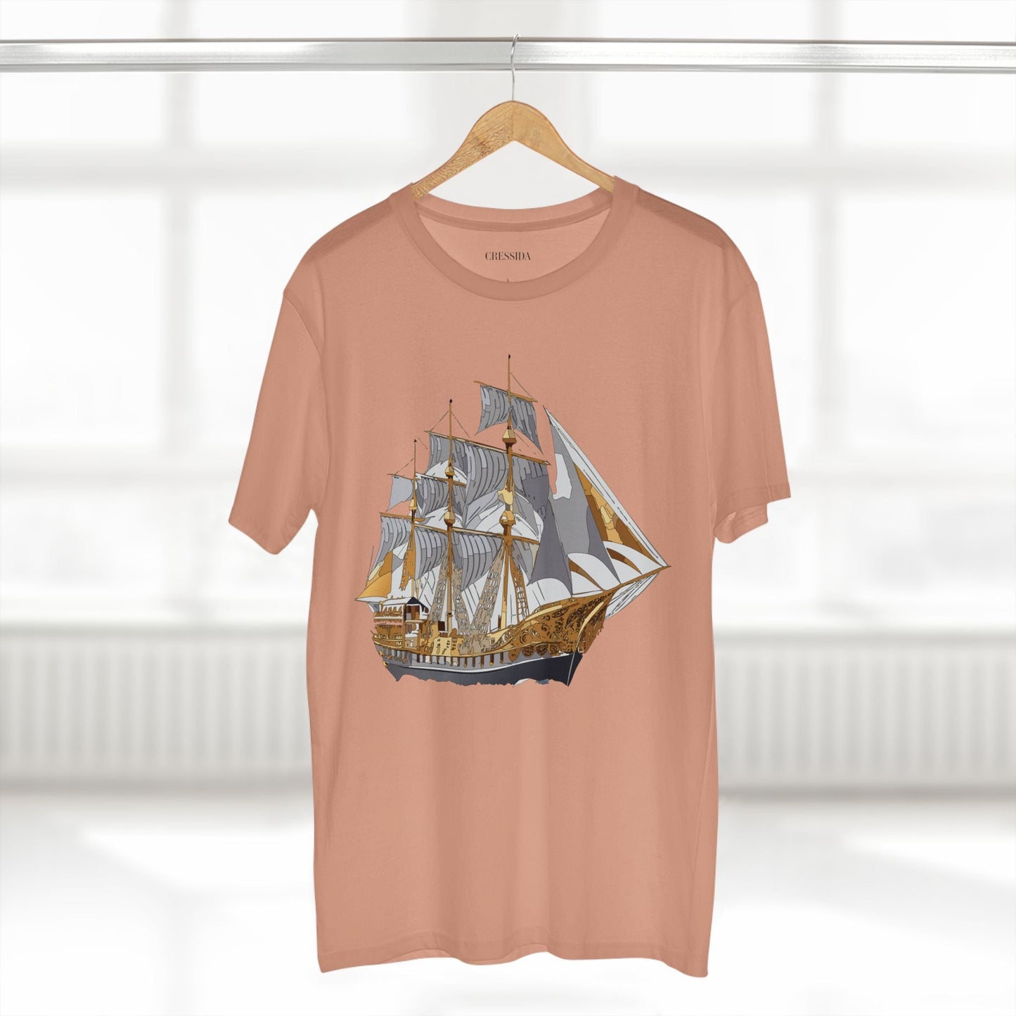Ship Graphic Unisex 100 Cotton T-Shirt with Gold Frigate Art Design 18