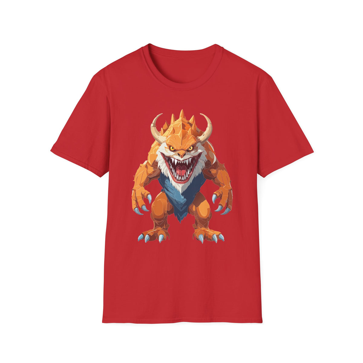 Monster Graphic T-Shirt — Fierce Orange Demon Creature Cartoon Graphic Tee Unisex 100 Cotton Gildan T-Shirt