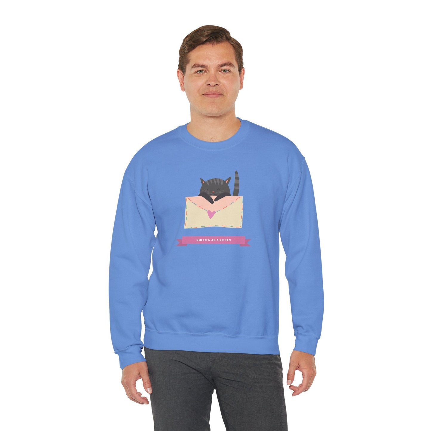 Cat Heart Sweatshirt Love For Cat Lovers Unisex Crewneck Fifty Fifty Cotton Poly Blend Gildan 18000