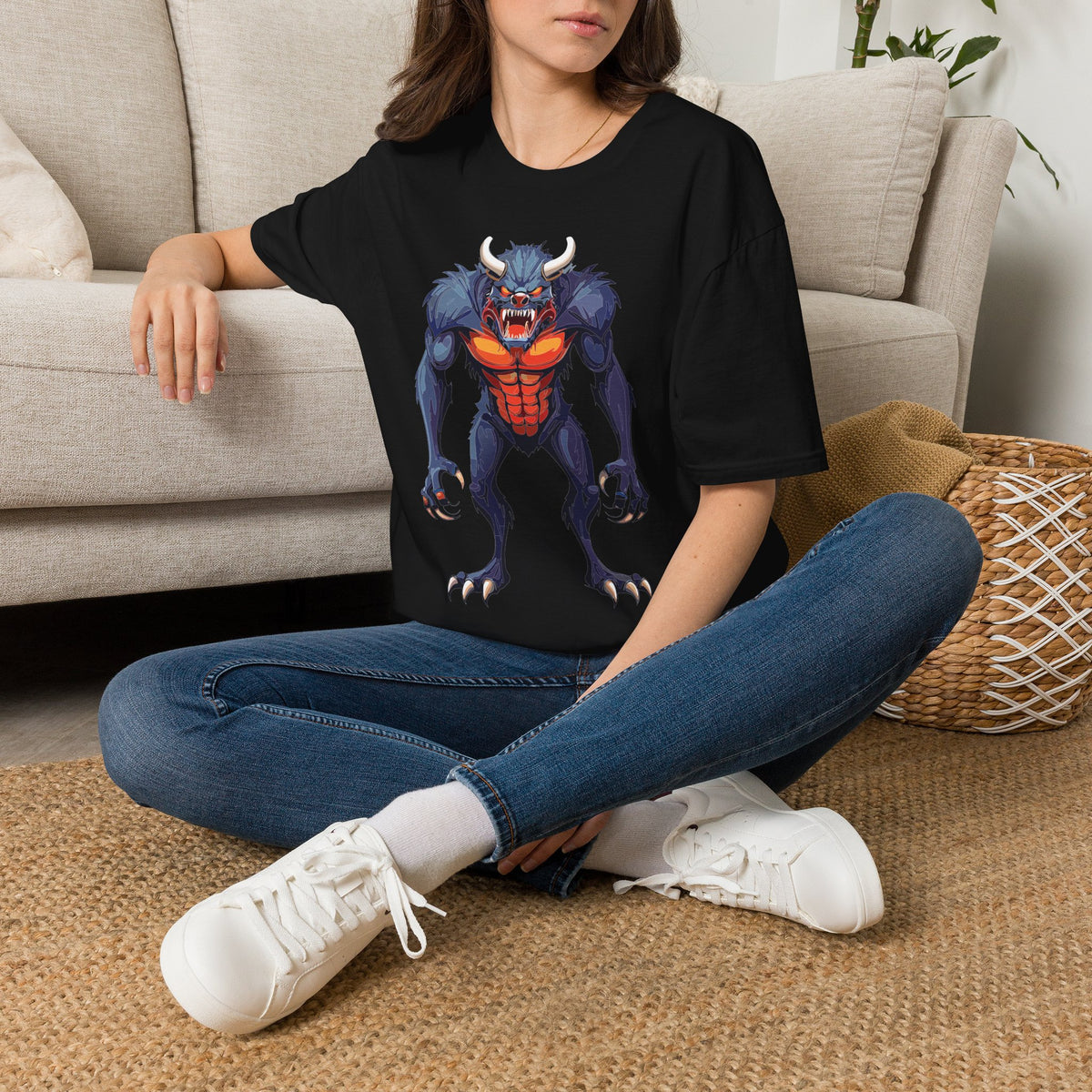 Werewolf Monster T-Shirt — Fierce Halloween Creature Cartoon Graphic Tee Unisex 100 Cotton Gildan T-Shirt