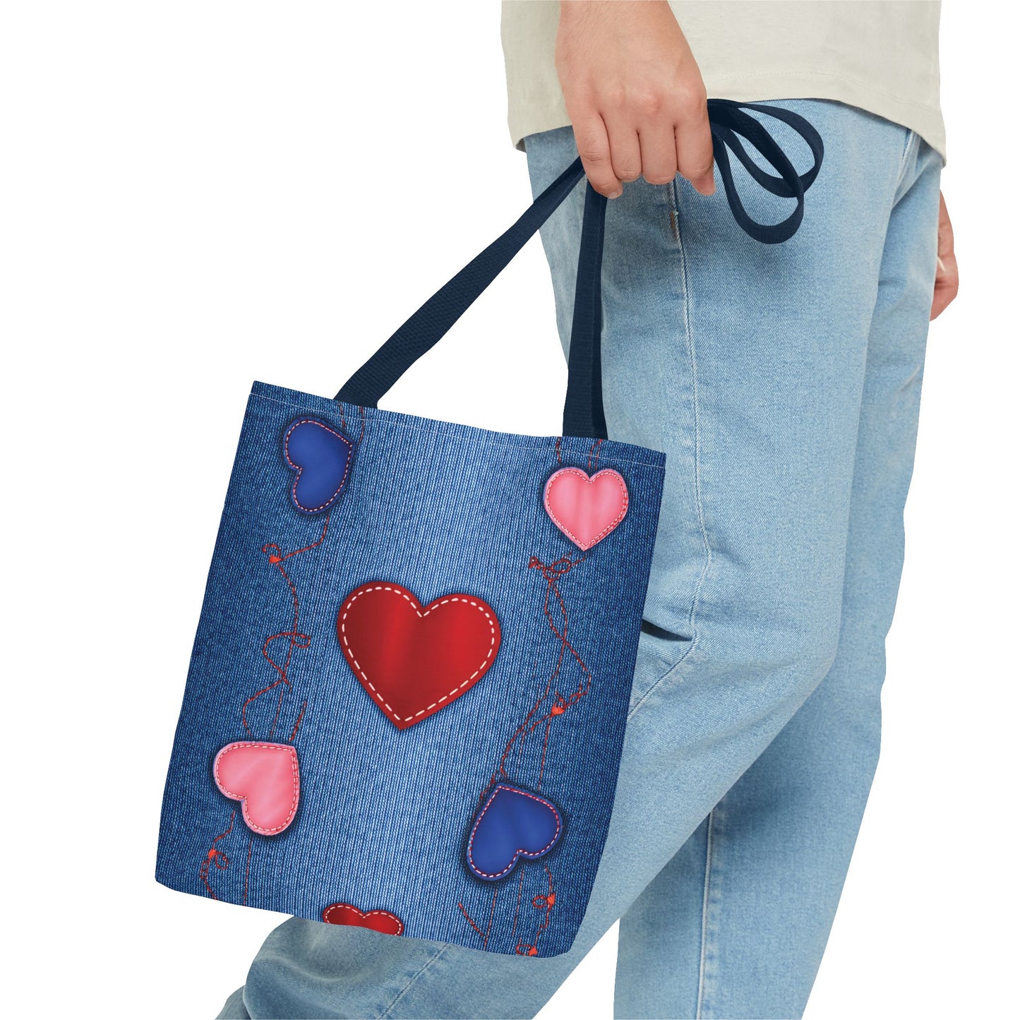 Love Day Graphic Design Denim Fabric Imitation Print Unisex Canvas Bag POLY 3 Sizes Tote Bag 201-23