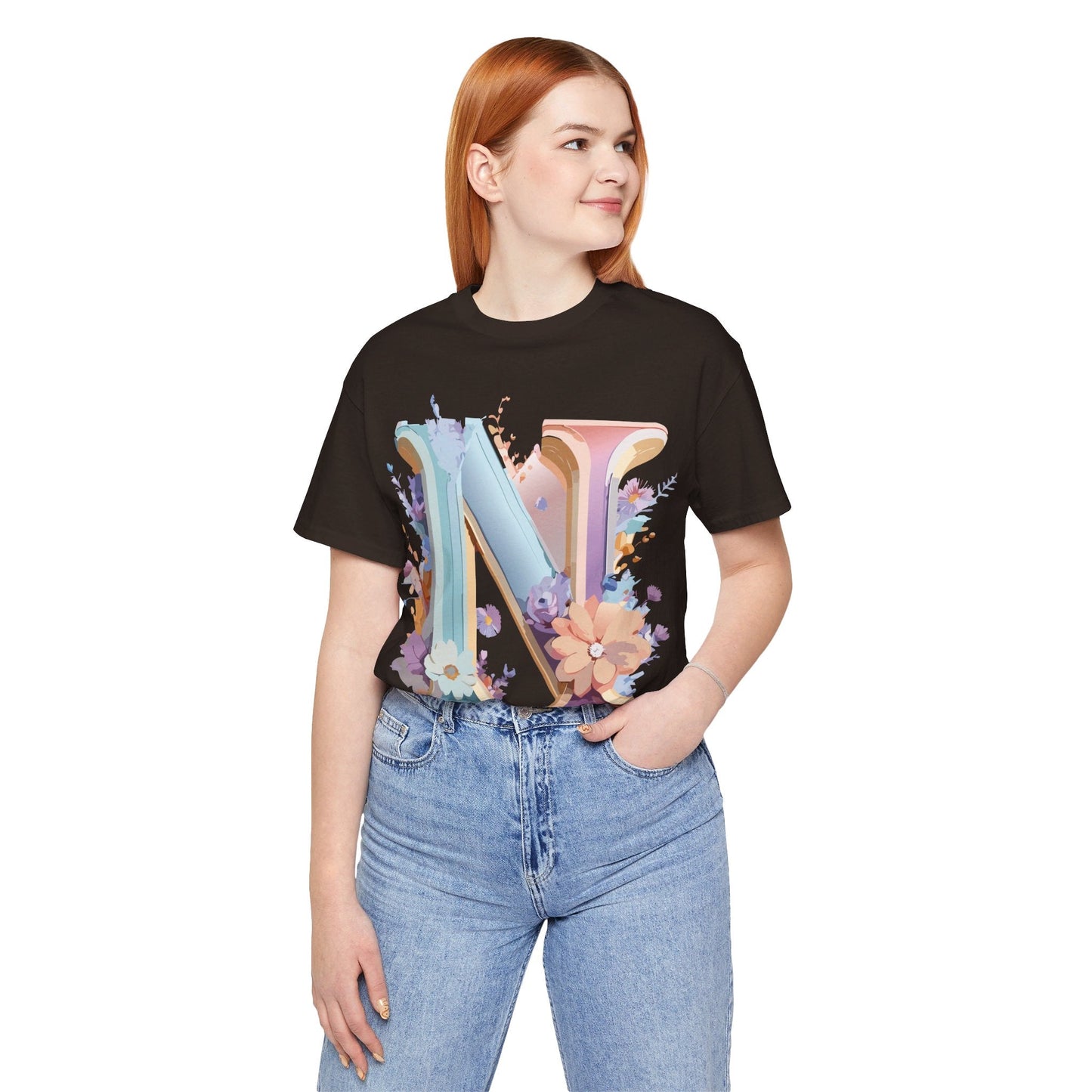 Letter N Shirt Graphic Tee Unisex Vintage Inspired Art Adelpha Design Short Sleeve
