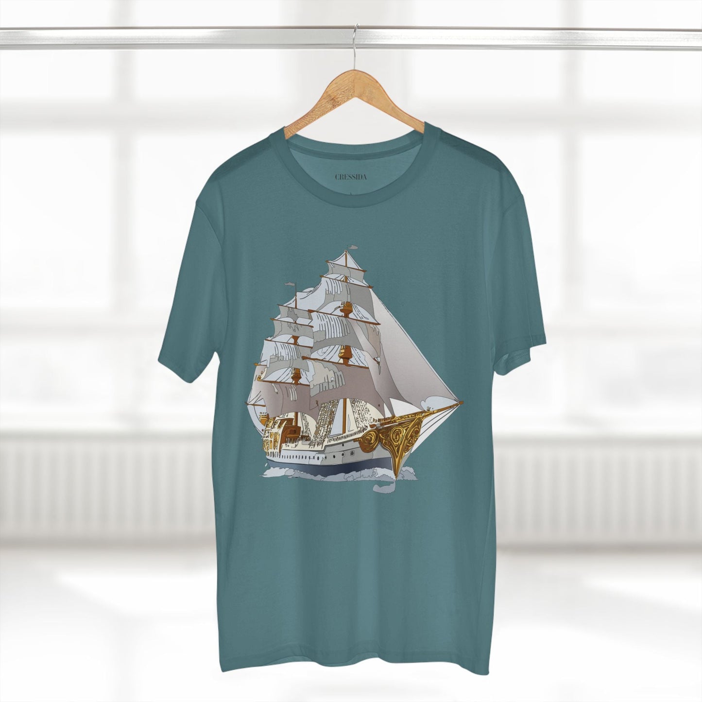 Ship Graphic Unisex 100 Cotton T-Shirt with Gold Frigate Art Design 8