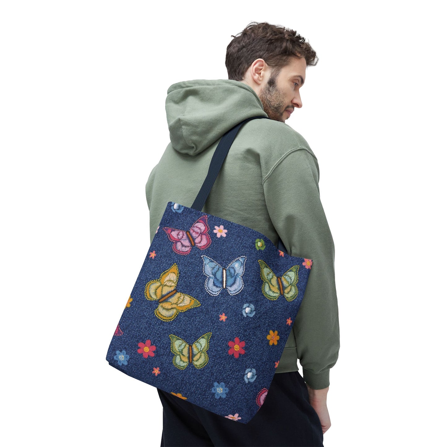 Denim Fabric Imitation Print Unisex Canvas Bag Poly Spun 3 Sizes Tote Bag 166