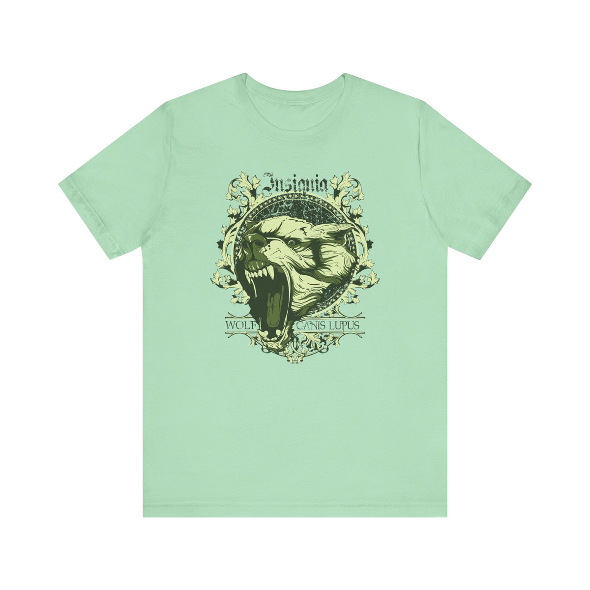 Howling Wolf Skull Tee Gothic Vintage Crest Green Graphic Unisex Cotton Shirt Art-54